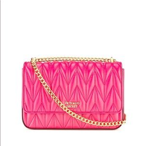 New Victoria Secret Fuchsia Gold Chevron Crossbody Handbag